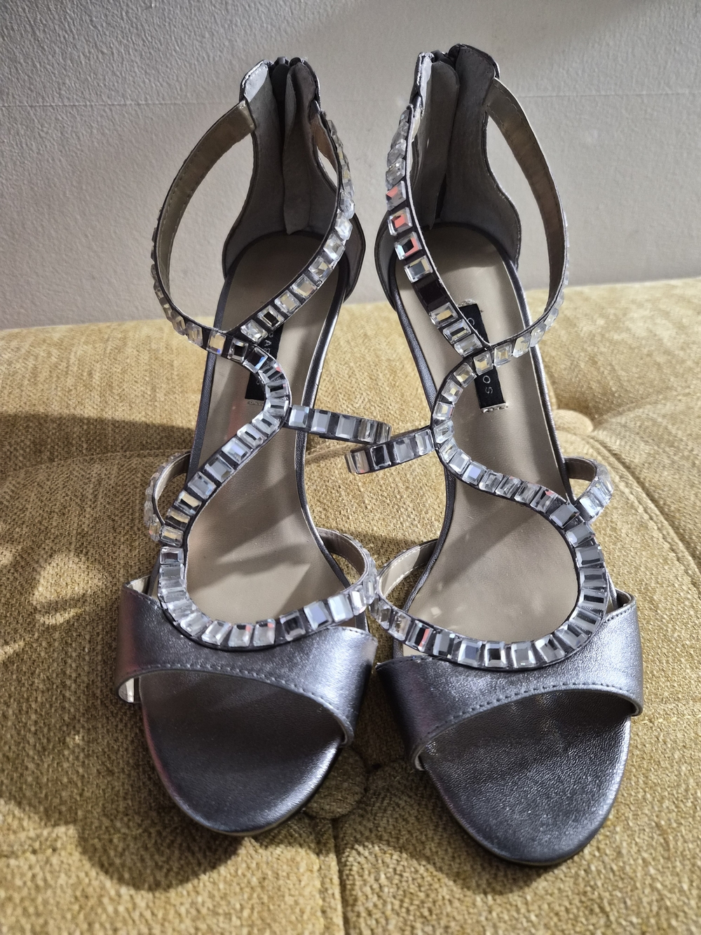 Caparros Silver Jeweled Strappy Heels